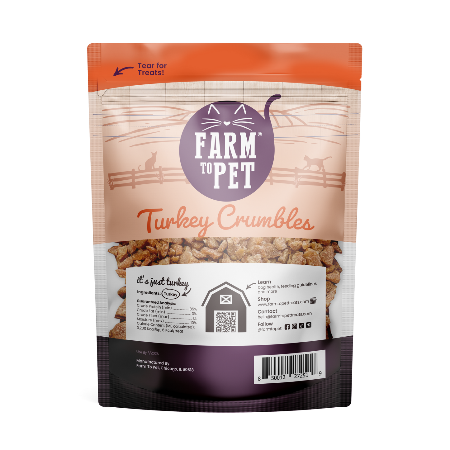 Farm to Pet Turkey Crumbles Grain-Free Cat Treats – 3 oz