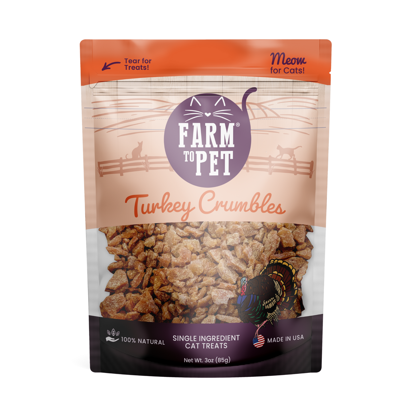 Farm to Pet Turkey Crumbles Grain-Free Cat Treats – 3 oz