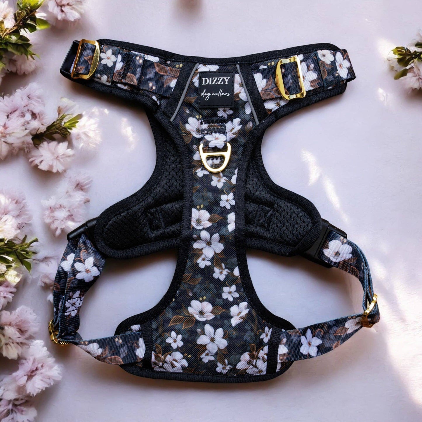 No Pull Dog Harness | Step in | Reflective | Heavy Duty | Easy Reach Handle | Midnight Cherry Blossoms