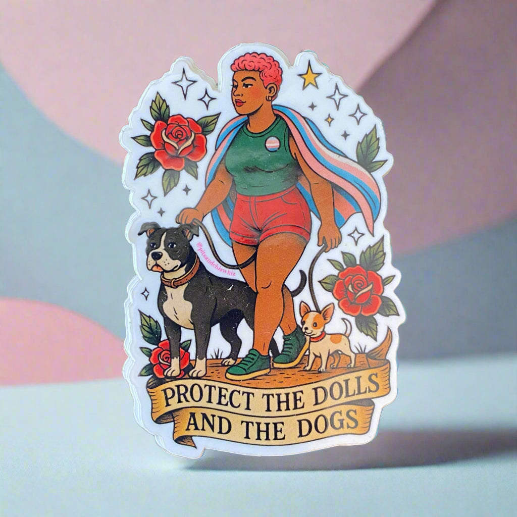 Sticker with a colorful design on a dark background