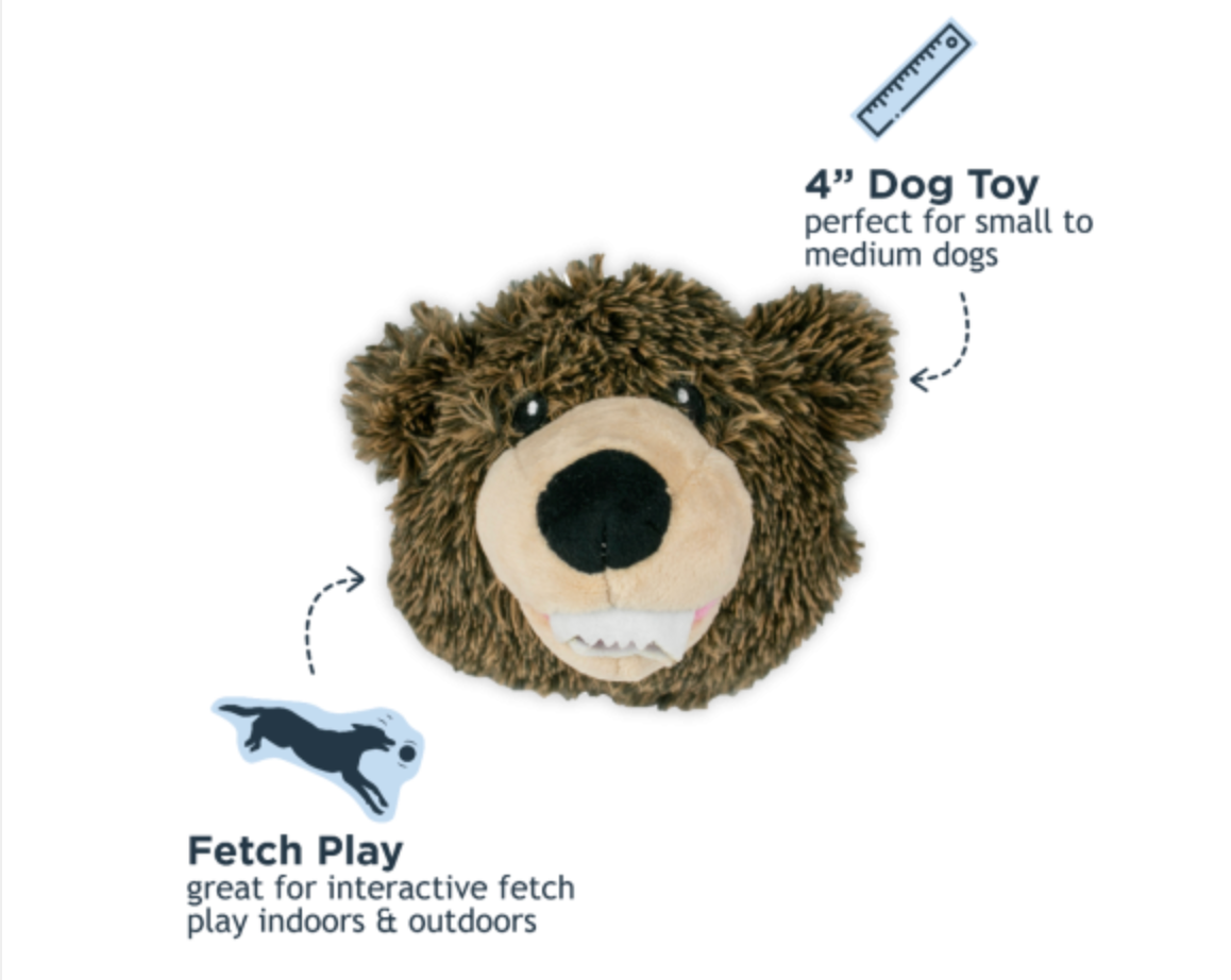 Grizzly Bear Head 2-in-1 Dog Toy