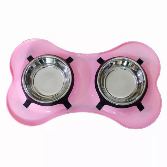 Bone Shaped Plastic Dog Bowls with Stainless Steel Bowls by Boomer N Chaser