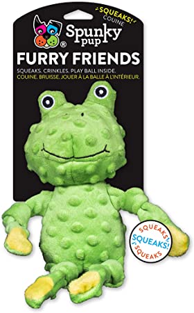 13" Frog Dog Toy with Ball Squeaker by Spunky Pup Furry Friends