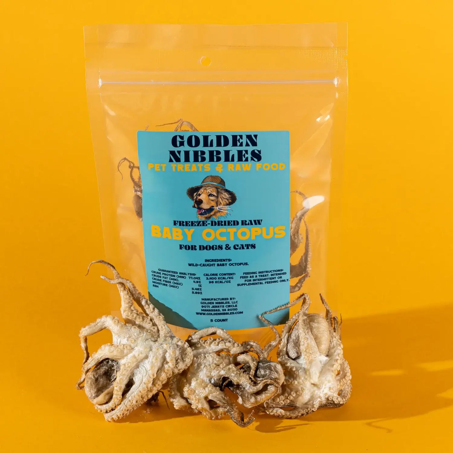 Baby Octopus - Bag of 5 - Freeze Dried Treats for Dogs & Cat