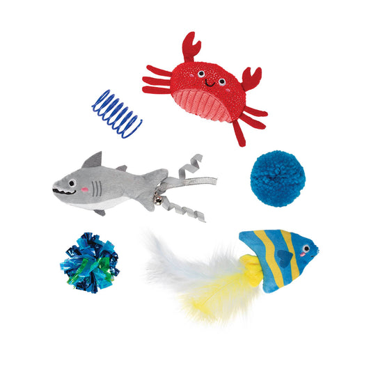 Water You Waiting For Cat Toy fish, crab, shark set of 6