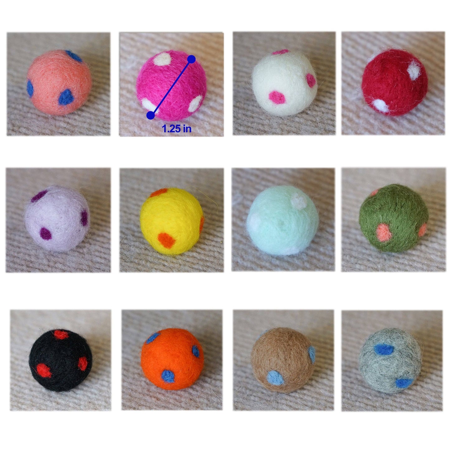 Handmade Wool Felt Cat Toy - Dotted Balls