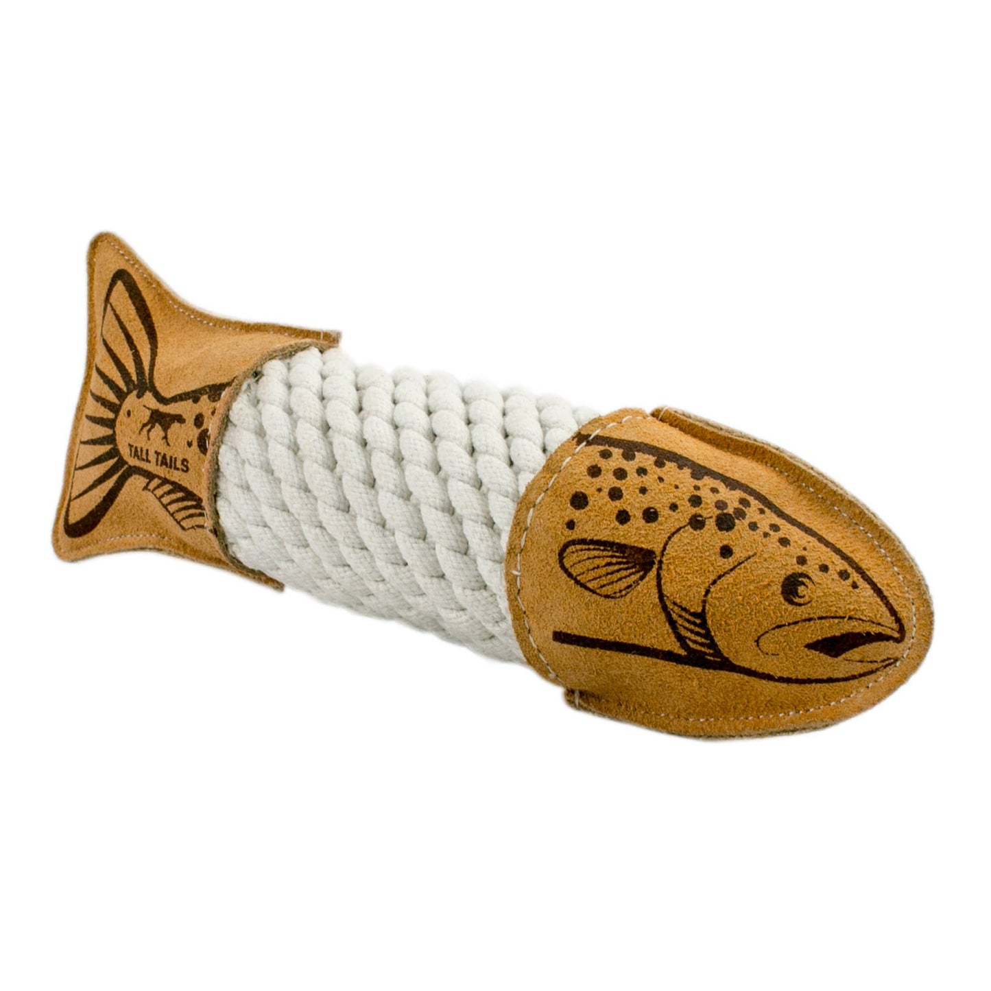 Natural Leather Trout Rope Tug Dog Toy - 15" fish
