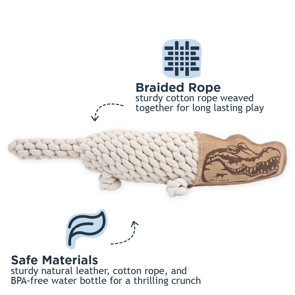 Natural Leather Crunch Crocodile Rope Dog Toy