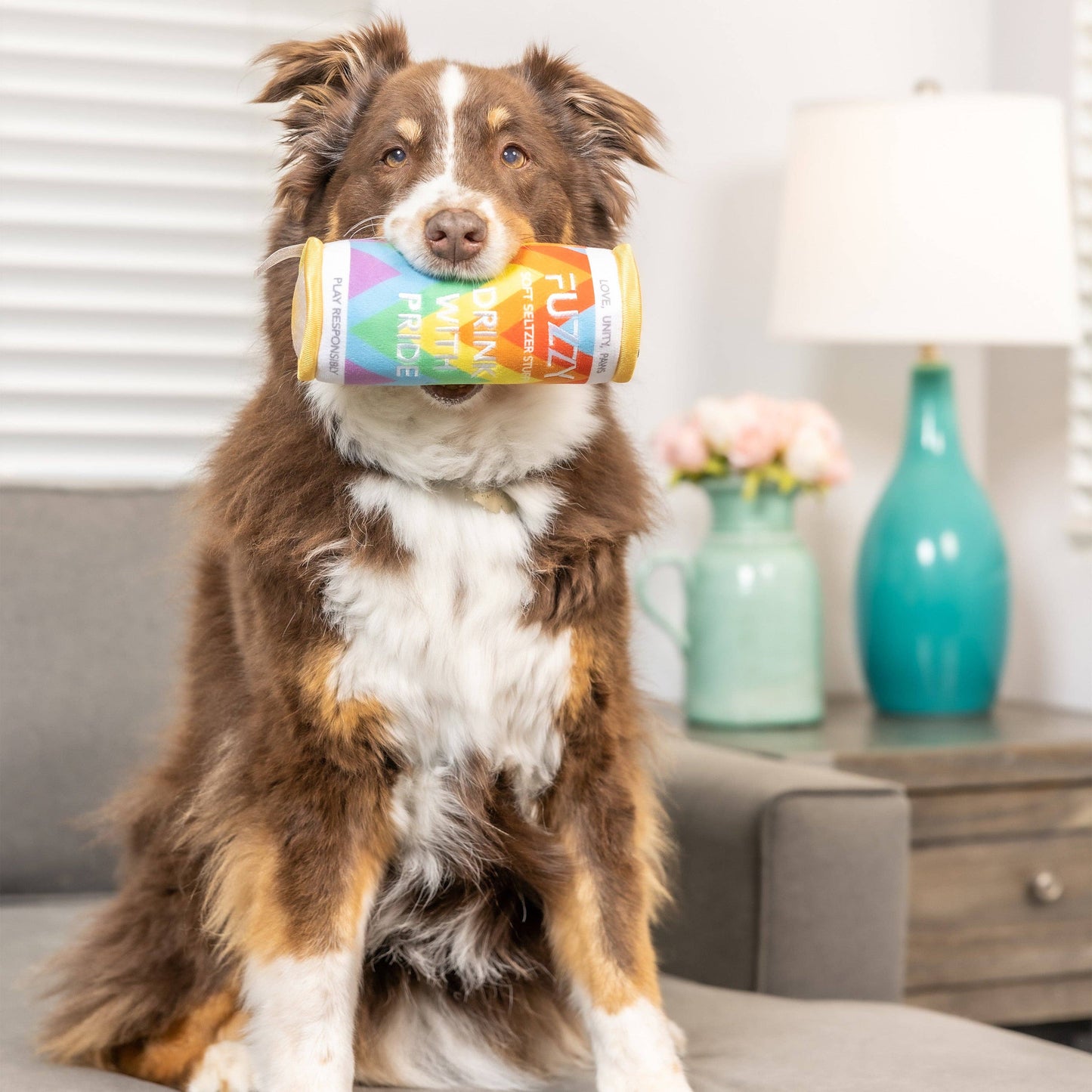 Fuzzy Soft Seltzer Dog Toy