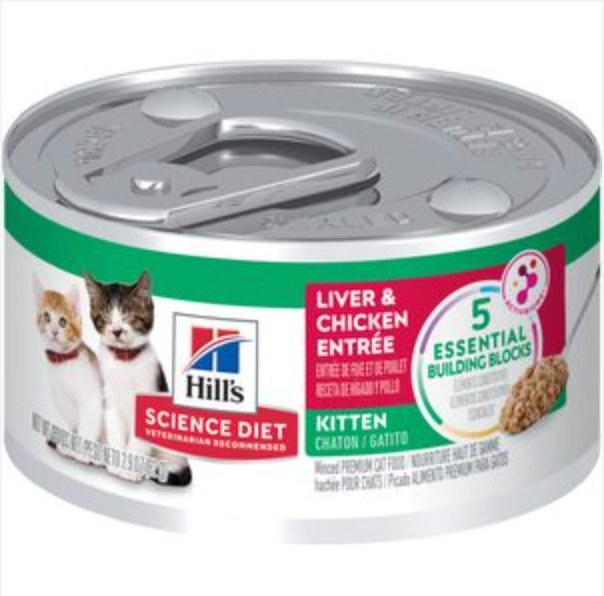 Hill's Science Diet Kitten Canned Cat Food, Liver & Chicken Entree Minced 2.9 oz