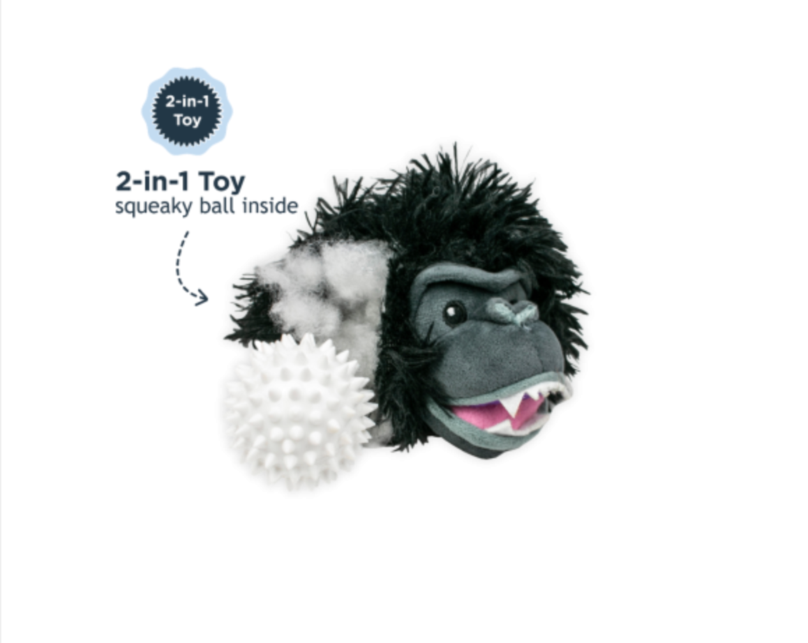 Gorilla Head 2-in-1 Dog Toy