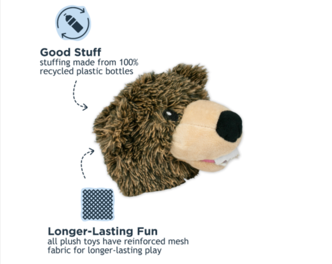 Grizzly Bear Head 2-in-1 Dog Toy