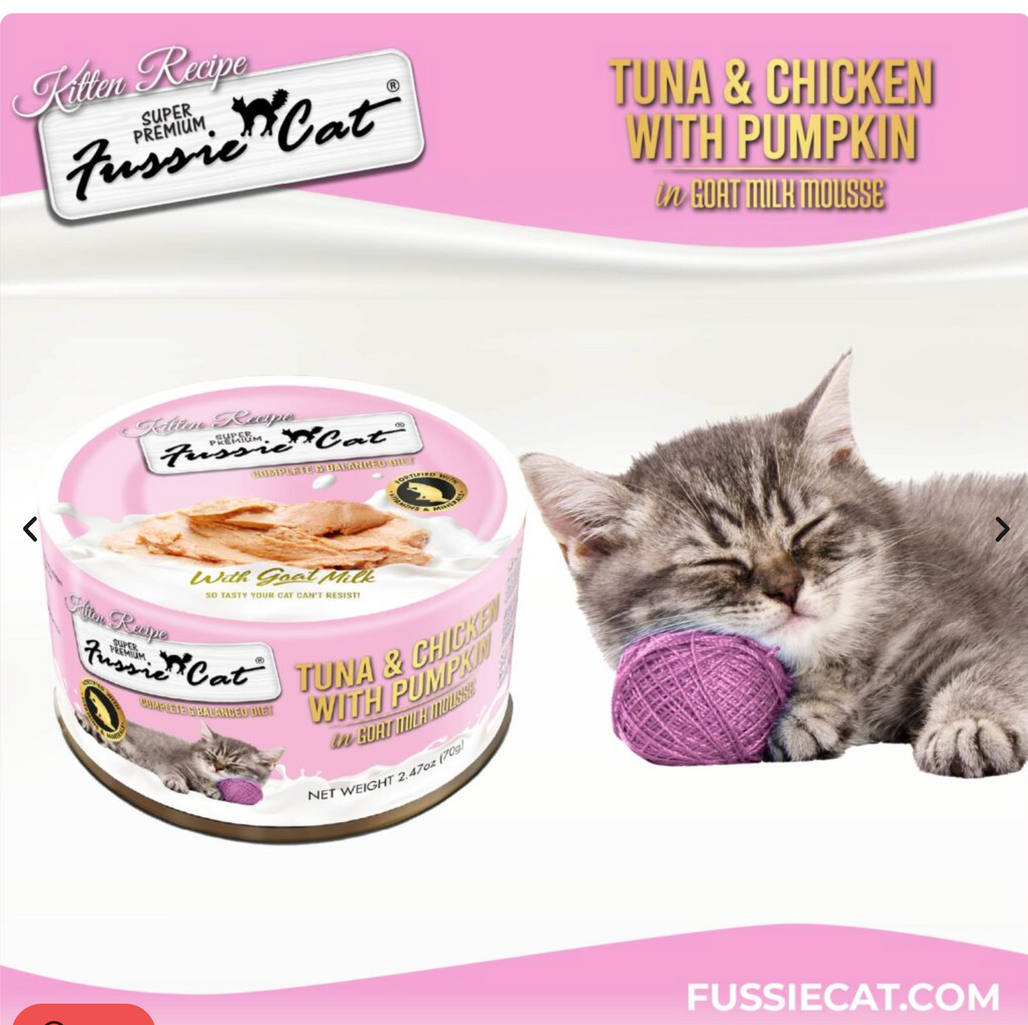 Fussie Cat Tuna & Chicken with Pumpkin In Goat Milk Mousse Kitten Recipe