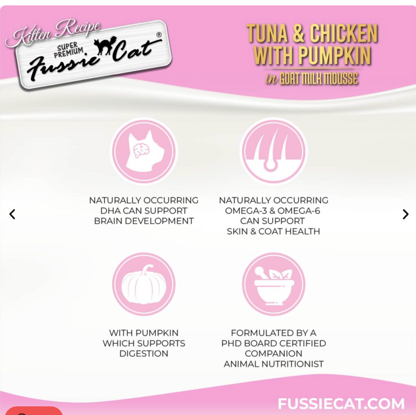 Fussie Cat Tuna & Chicken with Pumpkin In Goat Milk Mousse Kitten Recipe