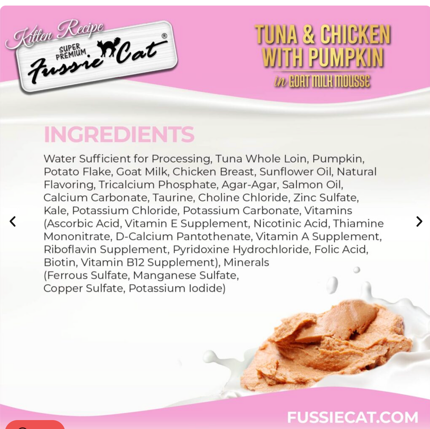 Fussie Cat Tuna & Chicken with Pumpkin In Goat Milk Mousse Kitten Recipe