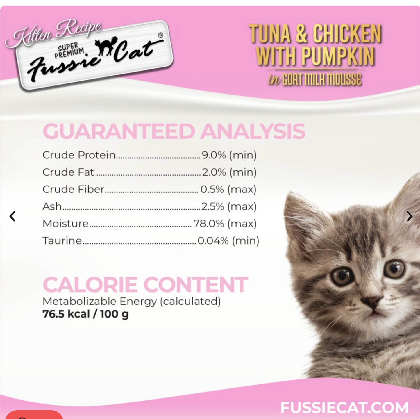Fussie Cat Tuna & Chicken with Pumpkin In Goat Milk Mousse Kitten Recipe