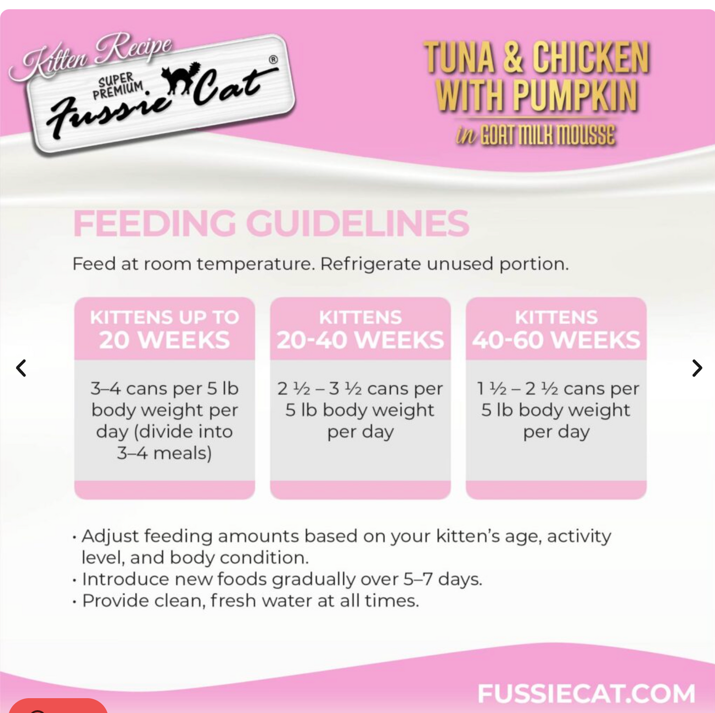 Fussie Cat Tuna & Chicken with Pumpkin In Goat Milk Mousse Kitten Recipe