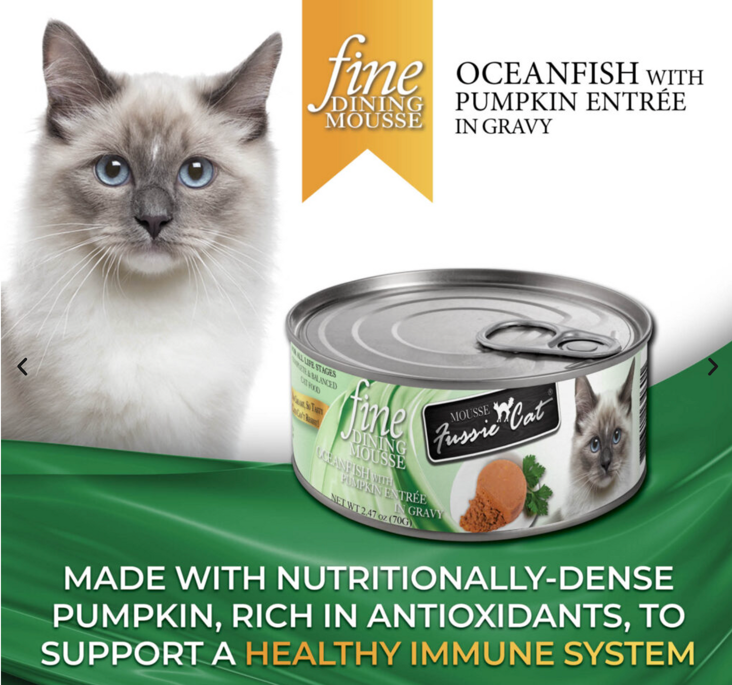 Fussie Cat Fine Dining Mousse Oceanfish with Pumpkin Entrée in Gravy Recipe Wet Cat Food