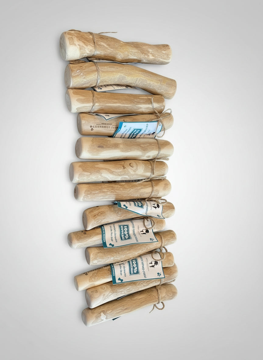 Row of wooden sticks with labels on a dark surface