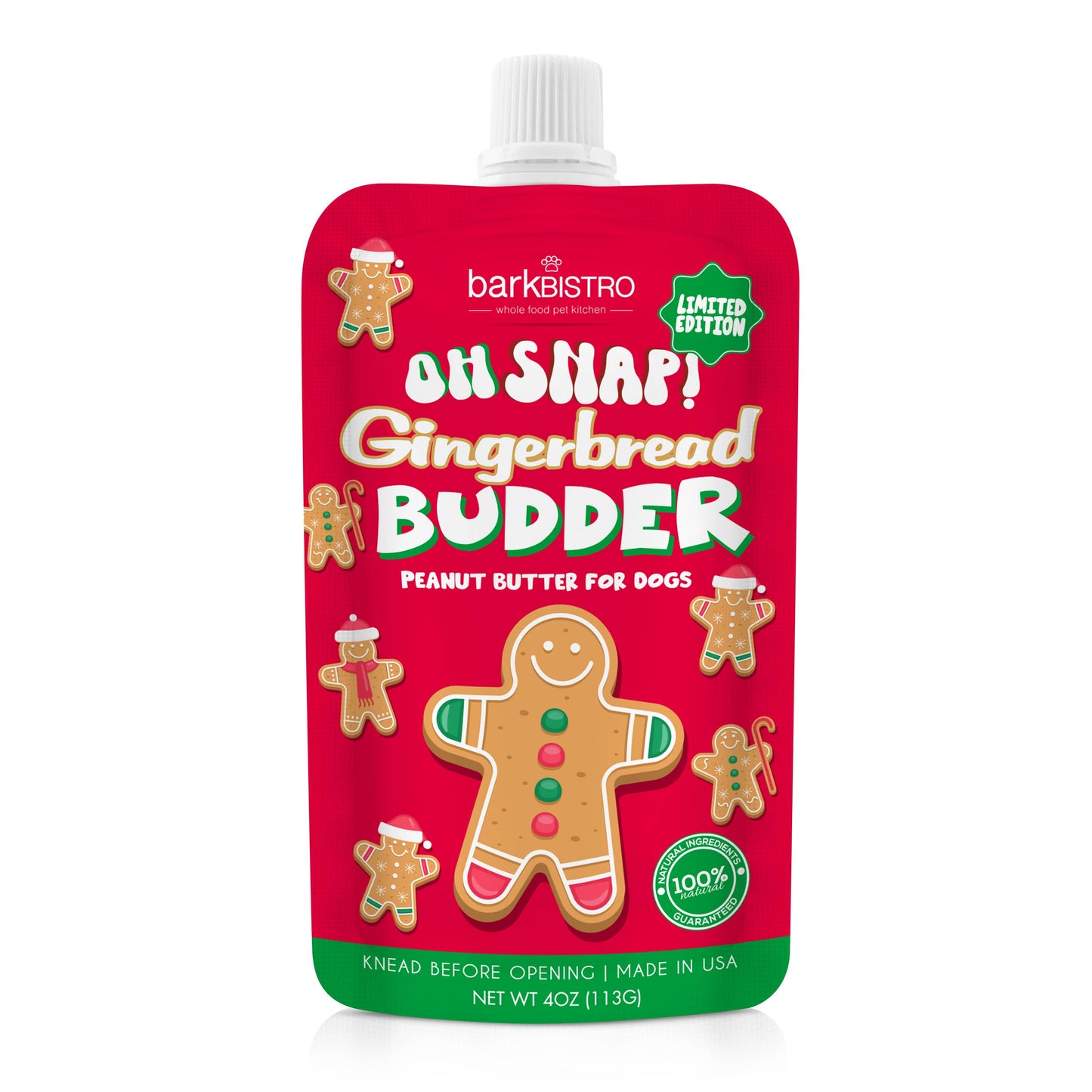 Buddy Budder - Limited Edition Oh Snap! Gingerbread Dog Peanut Butter - 4 oz squeeze pouch