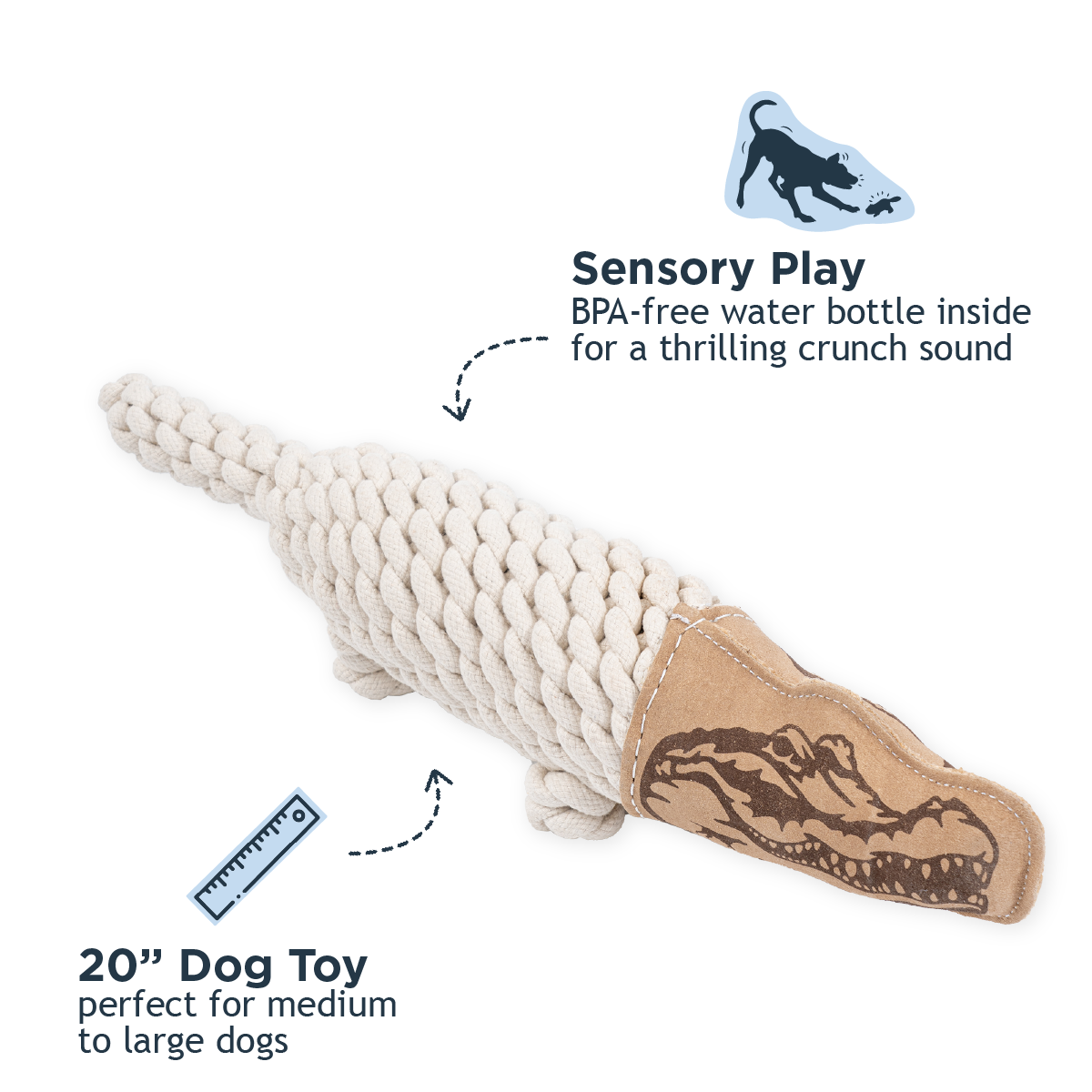 Natural Leather Crunch Crocodile Rope Dog Toy