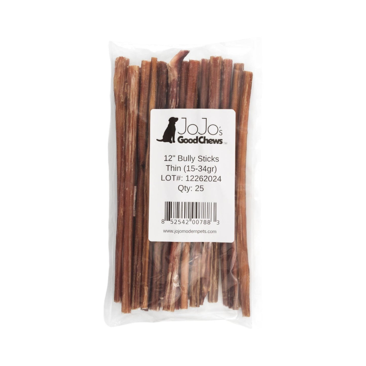 Natural Beef Bully Sticks for Dogs - 12" Thin (25/Bag)
