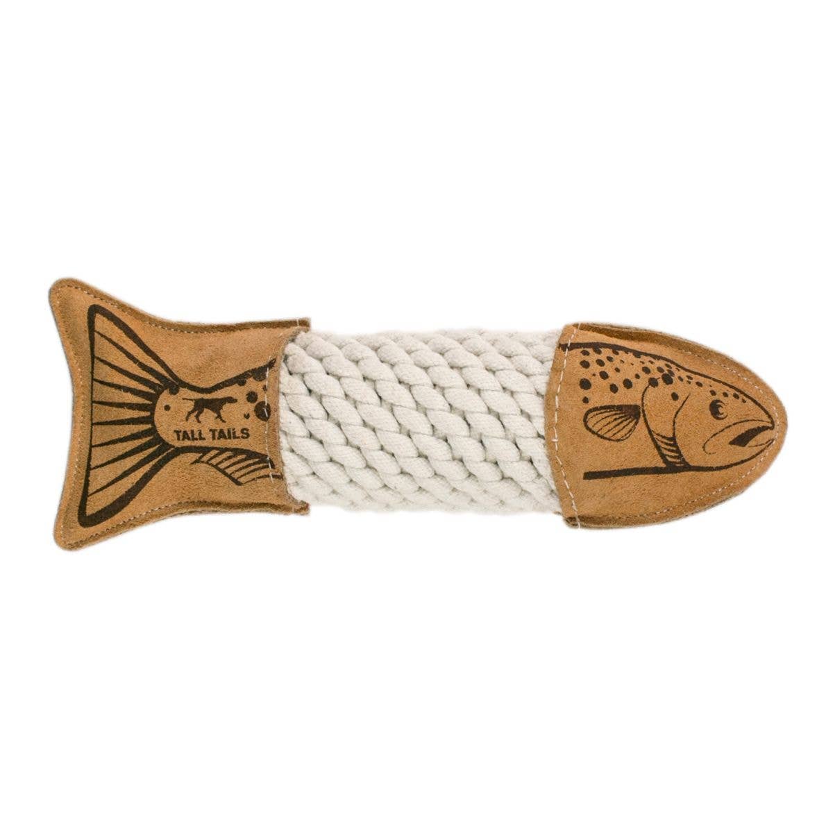 Natural Leather Trout Rope Tug Dog Toy - 15" fish