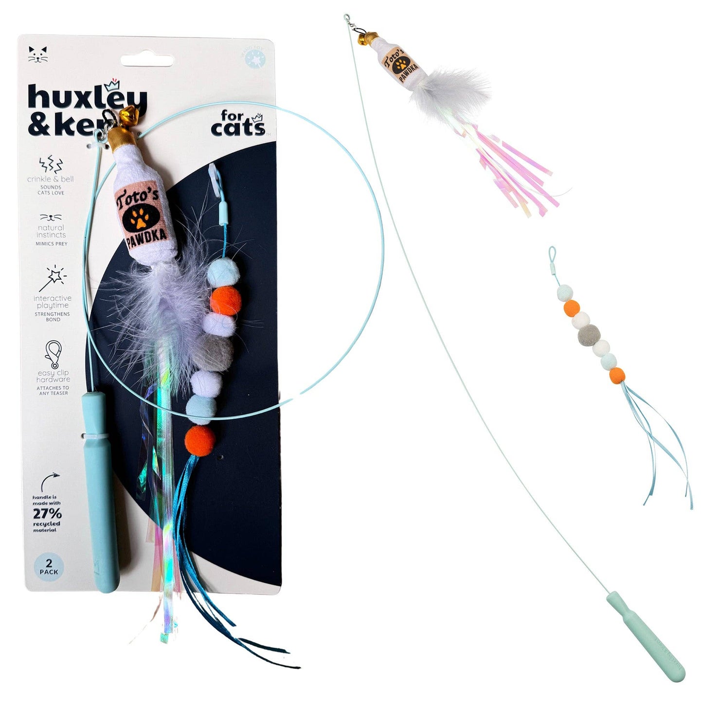 Wire Toto's & Pom Poms Wand 2pk Cat Toy