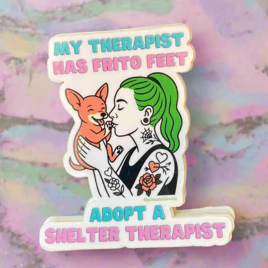 Sticker with cartoon character and text on a dark background