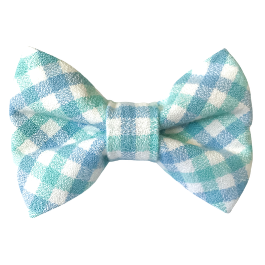 Light Blue Sea Glass Plaid Flannel Pet Bow Tie for Spring