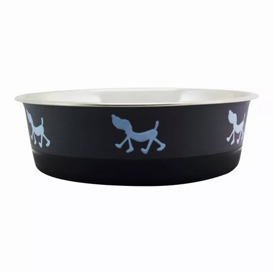 Stainless Steel Pet Bowl with Anti Skid Rubber Base and Dog Design, Gray and Black-Set of 4