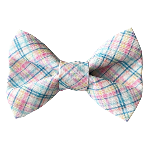 Pastel Watercolor Plaid Pet Bow Tie for Easter and Spring