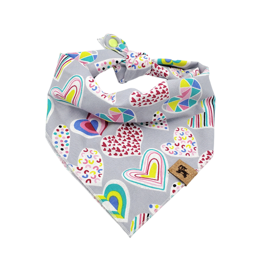 Gray Hearts Tie-on Dog Bandana