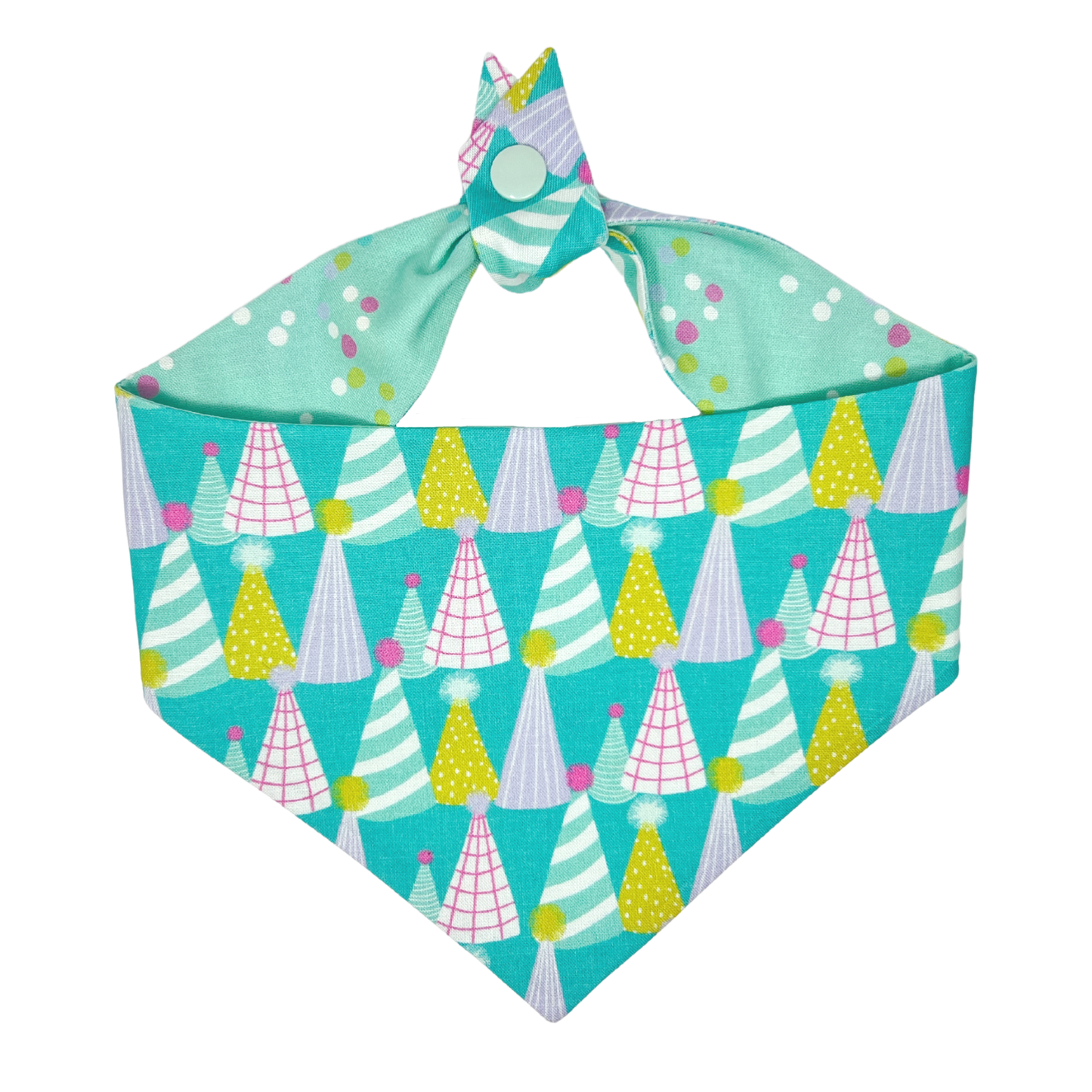 Teal Party Hats Reversible Tie On Dog Bandana for Birthdays