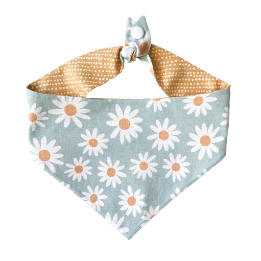 Blue Daisies Reversible Tie On Dog Bandana