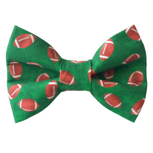 Green Football Print Dog Bow Tie for Game Day