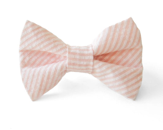 Pale Pink and White Seersucker Striped Pet Bowtie