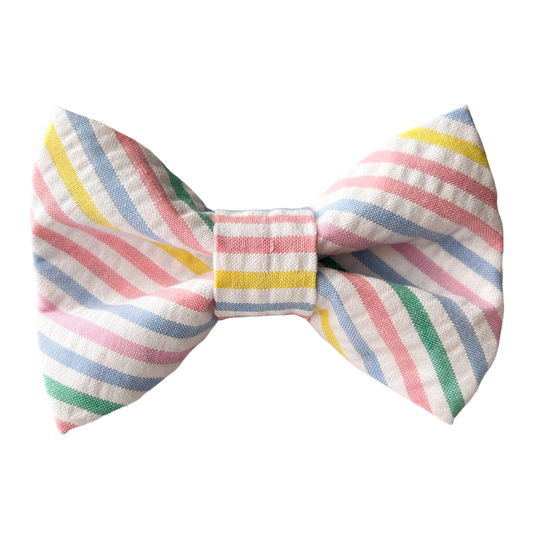 Rainbow Stripe Seersucker Pet Bow Tie for Easter and Spring