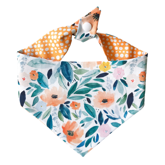 Watercolor Floral Reversible Tie On Dog Bandana